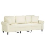 vidaXL Canapé 3 places avec oreillers décoratifs crème 180 cm velours