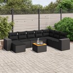 vidaXL Salon de jardin 9 Pièces avec coussins noir résine tressée
