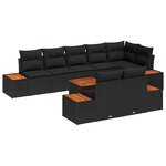 vidaXL Ensemble de canapé de jardin 9 pièces avec coussins - Rattan poly noir et acacia