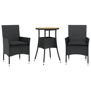 vidaXL Ensemble à manger de jardin et coussins 3 Pièces noir rotin acacia