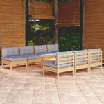 vidaXL Salon de jardin 8 Pièces avec coussins gris Bois de pin