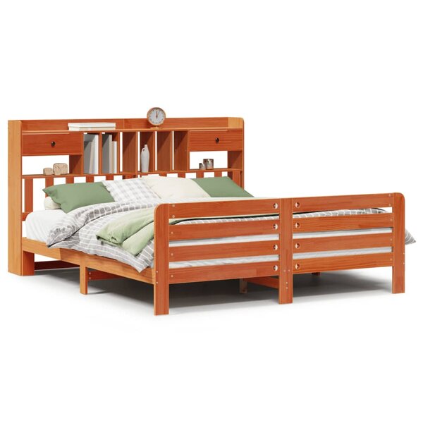 vidaXL Lit bibliothèque sans matelas cire marron 180x200 cm pin massif