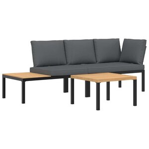 vidaXL Salon de jardin 3 Pièces avec coussins noir aluminium