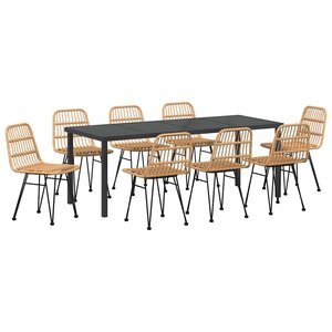 vidaXL Ensemble de salle à manger pour jardin 9 Pièces Marron Poly rotin