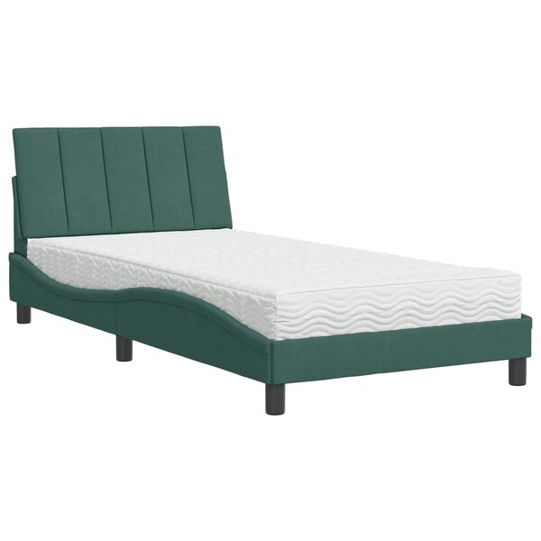 vidaXL Lit avec matelas vert foncé 100x200 cm velours
