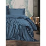 Parure de lit - housse de couette 220 x 240 + 2 taies d'oreiller 60 x 60 - Satiné coton - Bleu