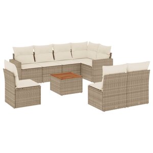 vidaXL Salon de jardin avec coussins 9 Pièces beige résine tressée