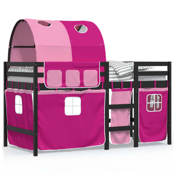vidaXL Lit mezzanine enfants avec tunnel sans matelas rose 90x190 cm