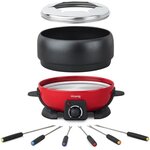 HKoeNIG ALP1800 - Fondue électrique 6 personnes - 2L - 800W - Thermostat réglable 25°C a 190°C - Caquelon amovible - Rouge et noir