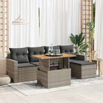 vidaXL Salon de jardin 6 Pièces avec coussins gris résine tressée