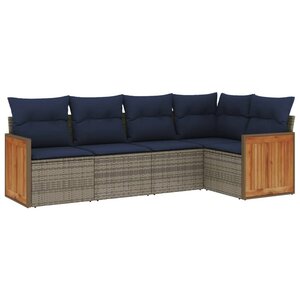 vidaXL Salon de jardin 5 Pièces avec coussins gris résine tressée