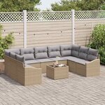 vidaXL Ensemble de canapé de jardin 10 Pièces Beige Poly rotin