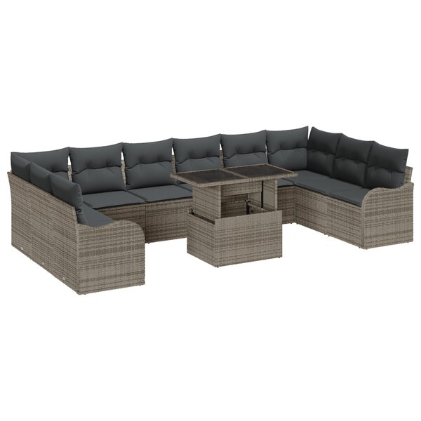 vidaXL Ensemble de Canapé de Jardin 11 Pièces avec Coussins Gris Poly Rattan