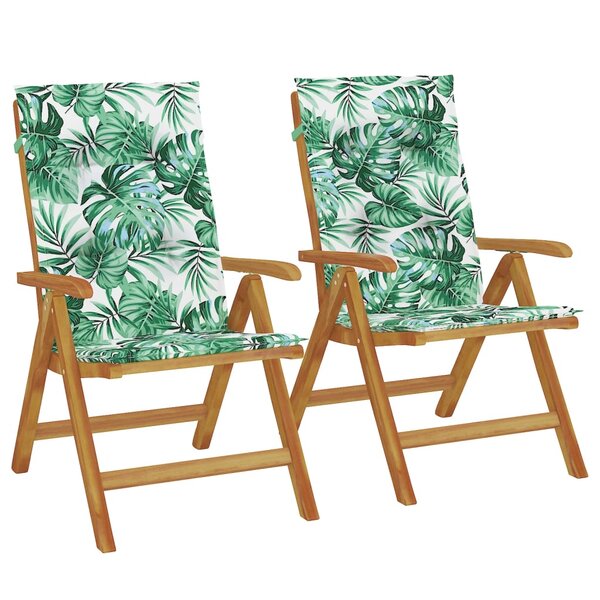 vidaXL Chaises de jardin inclinables 2Pièces et coussins bois massif teck