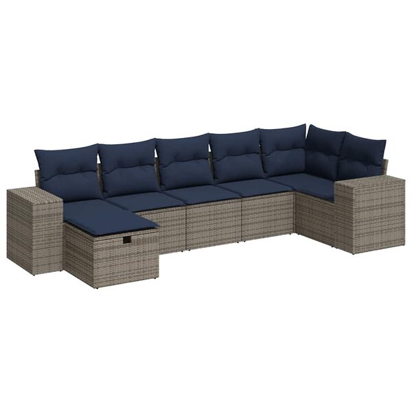 vidaXL Salon de jardin avec coussins 7 Pièces gris résine tressée
