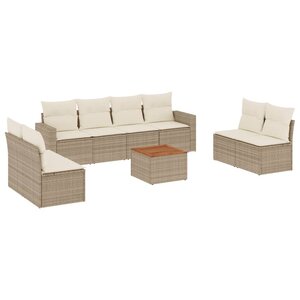 vidaXL Salon de jardin avec coussins 9 Pièces beige résine tressée