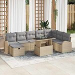 vidaXL Ensemble de canapé de jardin 9 Pièces Beige Poly rotin