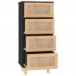 vidaXL Buffet Noir 40x30x90 cm Bois de pin massif et rotin naturel