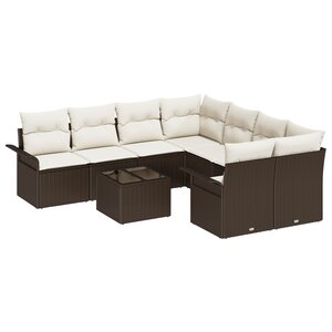 vidaXL Ensemble de Canapé de Jardin 9 Pièces avec Coussins Rattan Marron