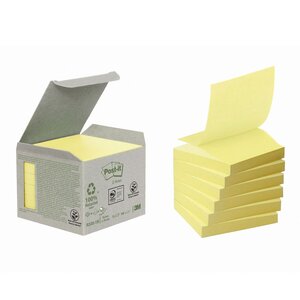Mini-tour de notes adhésives, 100 feuilles, papier recyclé, Z-Notes, jaune, 76 x 76 mm (paquet 6 blocs)