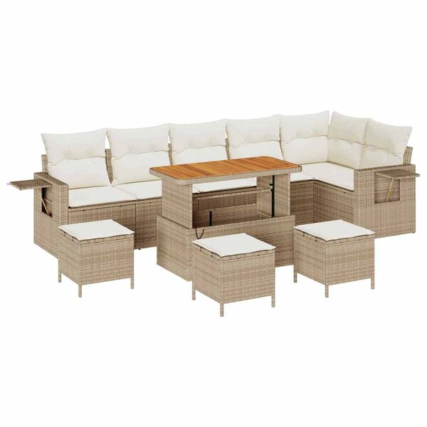 vidaXL Ensemble de canapé de jardin 10 Pièces Beige polyrotin
