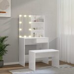 vidaXL Ensemble de coiffeuse avec LED Blanc brillant Bois d'ingénierie