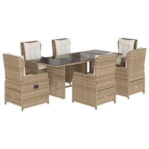 vidaXL Ensemble à manger de jardin et coussins 7 Pièces beige poly rotin