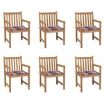 vidaXL Chaises de jardin lot de 6 et coussins carreaux rouge bois teck