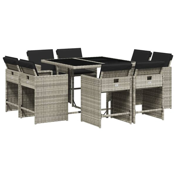 vidaXL Ensemble à manger de jardin et coussins 9 Pièces gris clair rotin