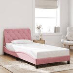 vidaXL Cadre de lit avec lumières LED rose 100x200 cm velours