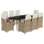 vidaXL Ensemble à manger de jardin et coussins 9 Pièces beige Poly rotin