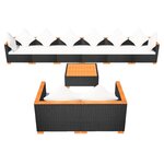 vidaXL Salon de jardin 9 Pièces avec coussins Résine tressée Noir