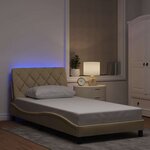 vidaXL Cadre de lit avec LED sans matelas crème 100x200 cm tissu