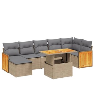 vidaXL Salon de jardin avec coussins 8 Pièces beige résine tressée