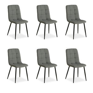 Lot de 6 chaises de salle a manger en tissu aspect lin gris  pieds metal noir