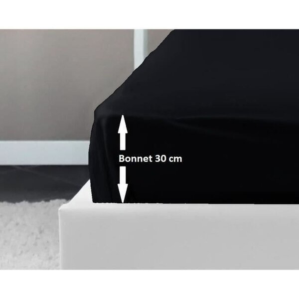 Drap Housse 100  coton 140 x 190 x 30 cm noir