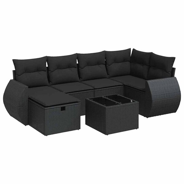 vidaXL Salon de jardin 7 Pièces avec coussins noir résine tressée
