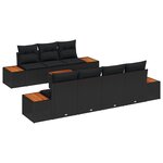 vidaXL Set de canapé jardin 8 pièces avec coussins en poly rotin noir et acacia