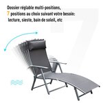 Outsunny transat chaise longue bain de soleil pliable dossier inclinable multi-positions têtière fournie 137L x 64l x 101H cm métal époxy textilène gris