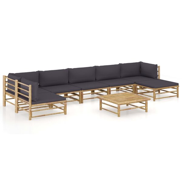vidaXL Salon de jardin 8 Pièces avec coussins gris foncé bambou