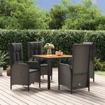 vidaXL Ensemble à manger de jardin coussins 5Pièces Noir Résine tressée
