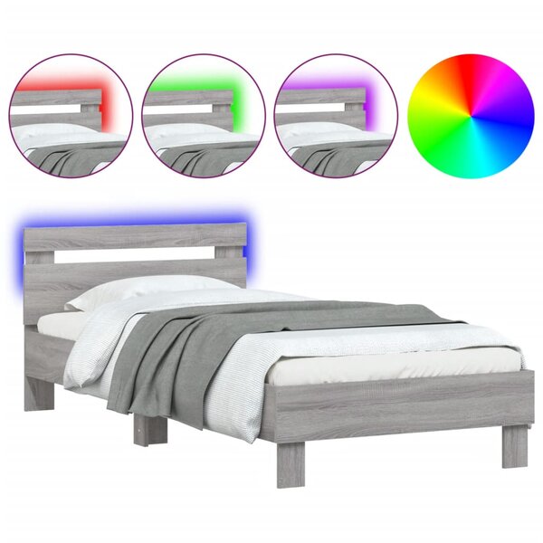 vidaXL Cadre de lit tête de lit et lumières LED sonoma gris 90x190 cm