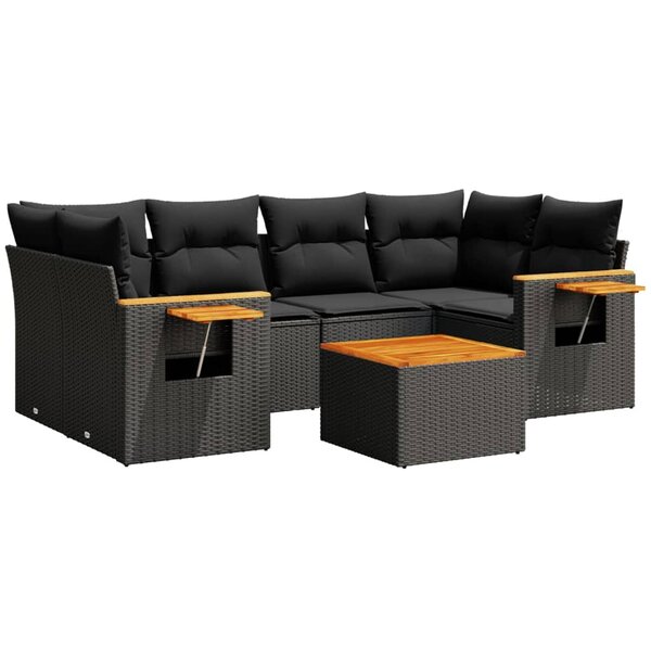 vidaXL Salon de jardin 7 Pièces avec coussins noir résine tressée