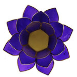 Porte bougie fleur de lotus bleu foncé et or 6 ème chakra