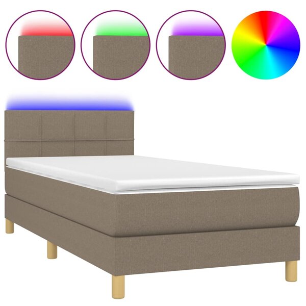 vidaXL Sommier à lattes de lit avec matelas LED Taupe 100x200 cm Tissu