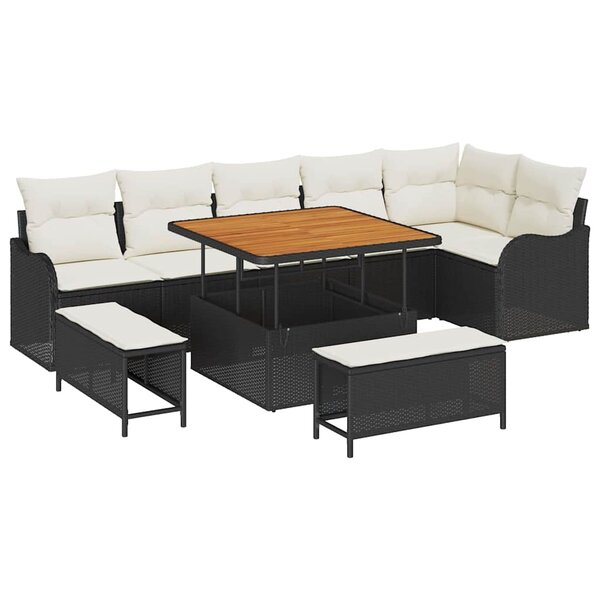 vidaXL Ensemble de canapé de jardin 9 Pièces Noir polyrotin