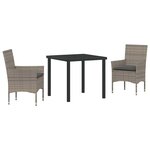 vidaXL Ensemble de salle à manger pour jardin 3 Pièces Gris Poly rotin