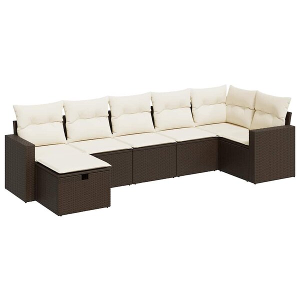 vidaXL Salon de jardin avec coussins 7 Pièces marron résine tressée