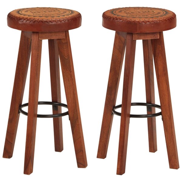 vidaXL Tabourets de bar 2 Pièces Cuir véritable et bois d'acacia solide