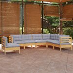 vidaXL Salon de jardin 7 Pièces avec coussins gris bois de pin massif